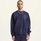 Round Neck Washed Distressed Ombre Heavyweight Sweatshirt