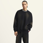 Round Neck Washed Distressed Ombre Heavyweight Sweatshirt