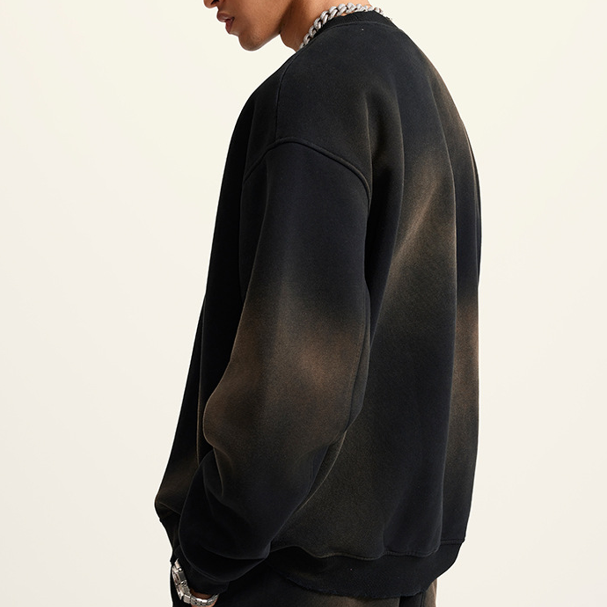 Round Neck Washed Distressed Ombre Heavyweight Sweatshirt(440GSM)