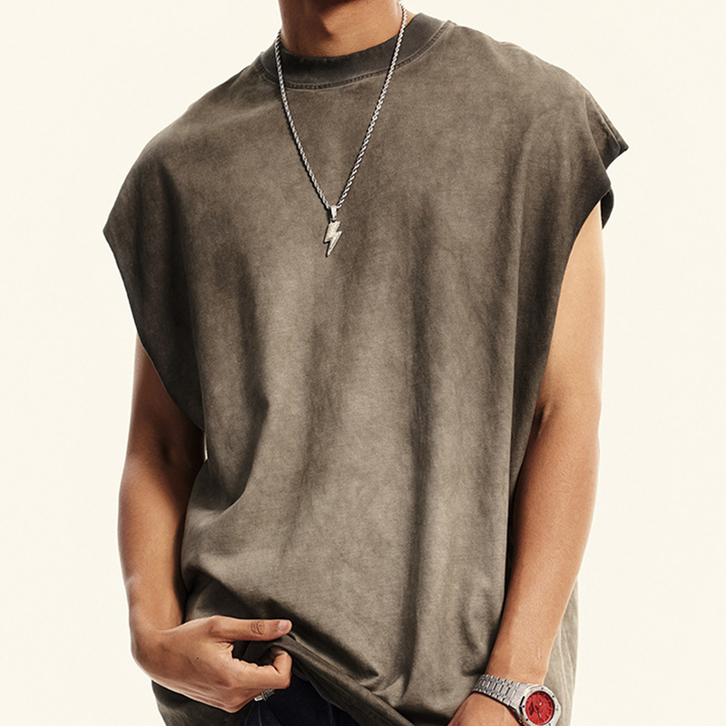 Washed Crew Neck Tank Top(250GSM)