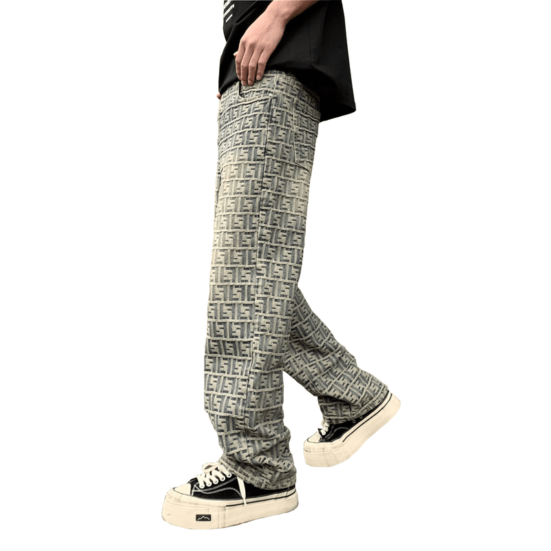 Unisex Jacquard All-over Letter Jeans