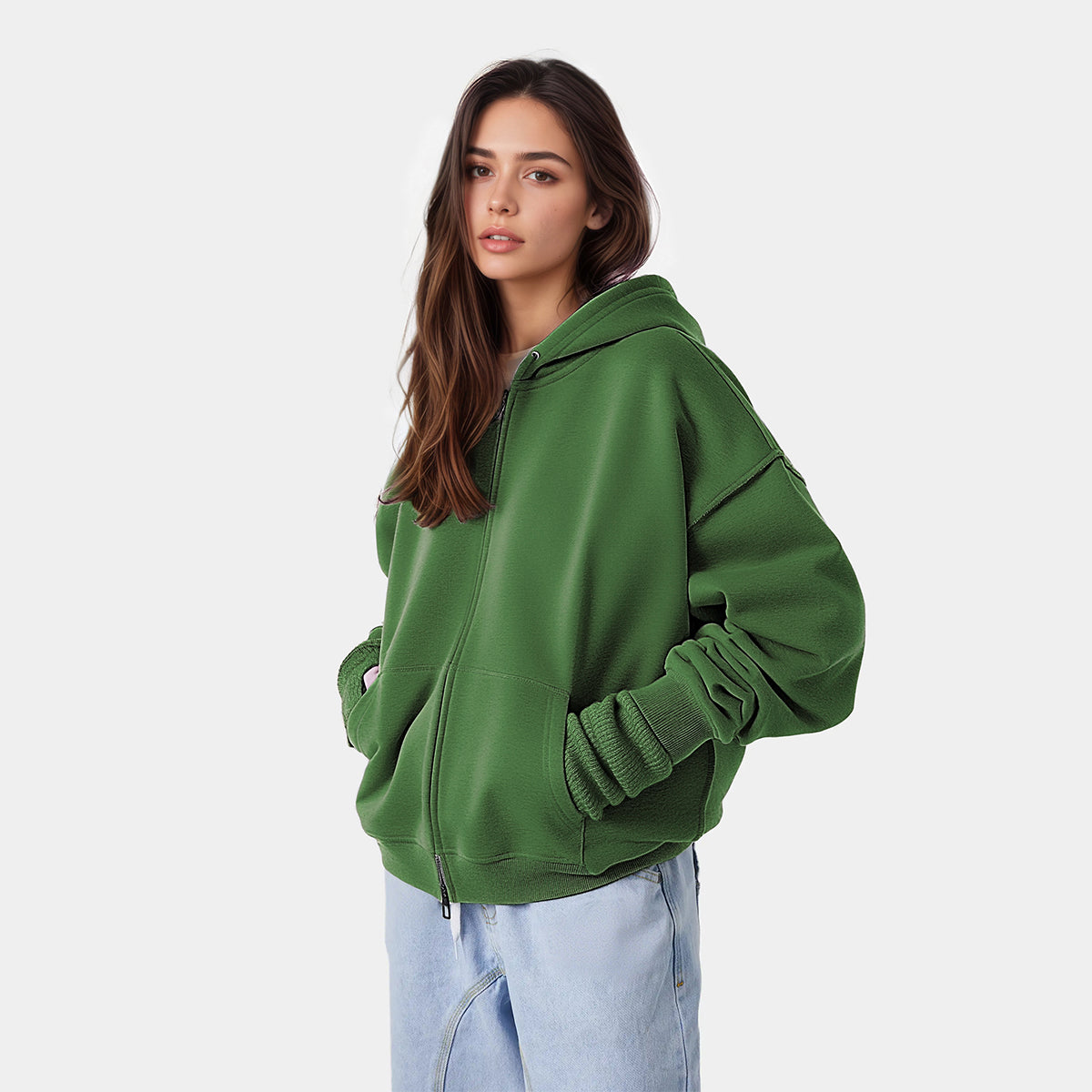 Unisex Cropped Double-Zip Hoodie