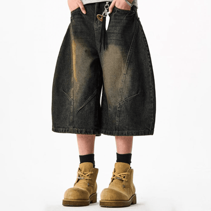 Unisex Wide-Leg Curved Blade Denim Shorts