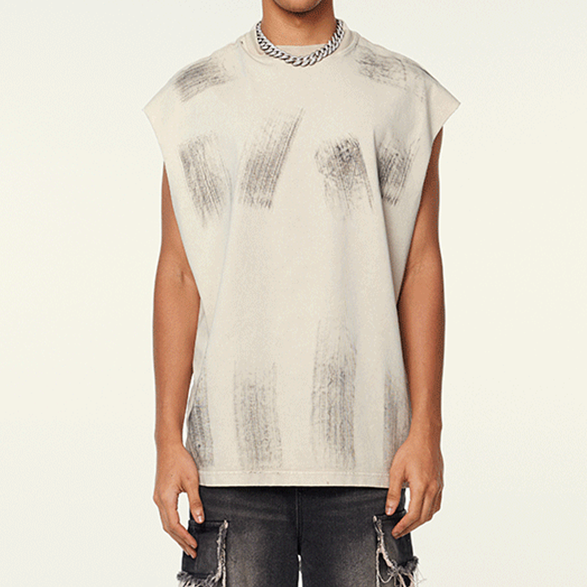 Distressed High Street Round Neck Sleeveless