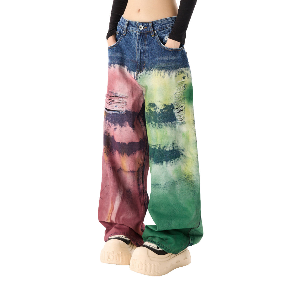 Unisex Color Splatter Wide-leg Straight Jeans