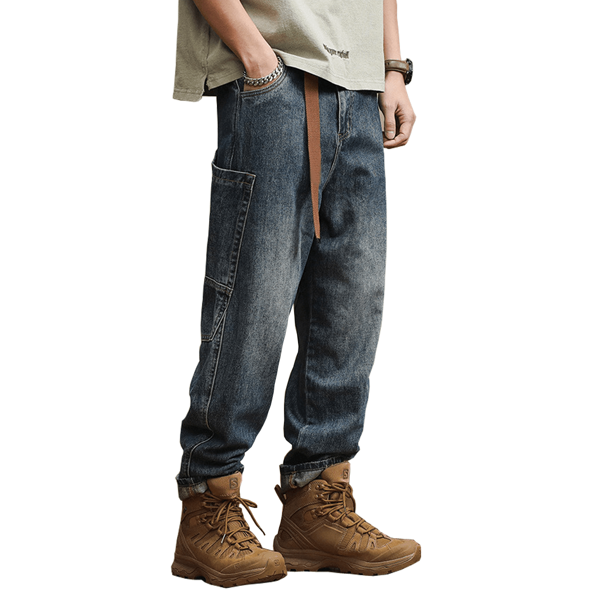 Unisex Loose-Fit Harem Cargo Denim Jeans