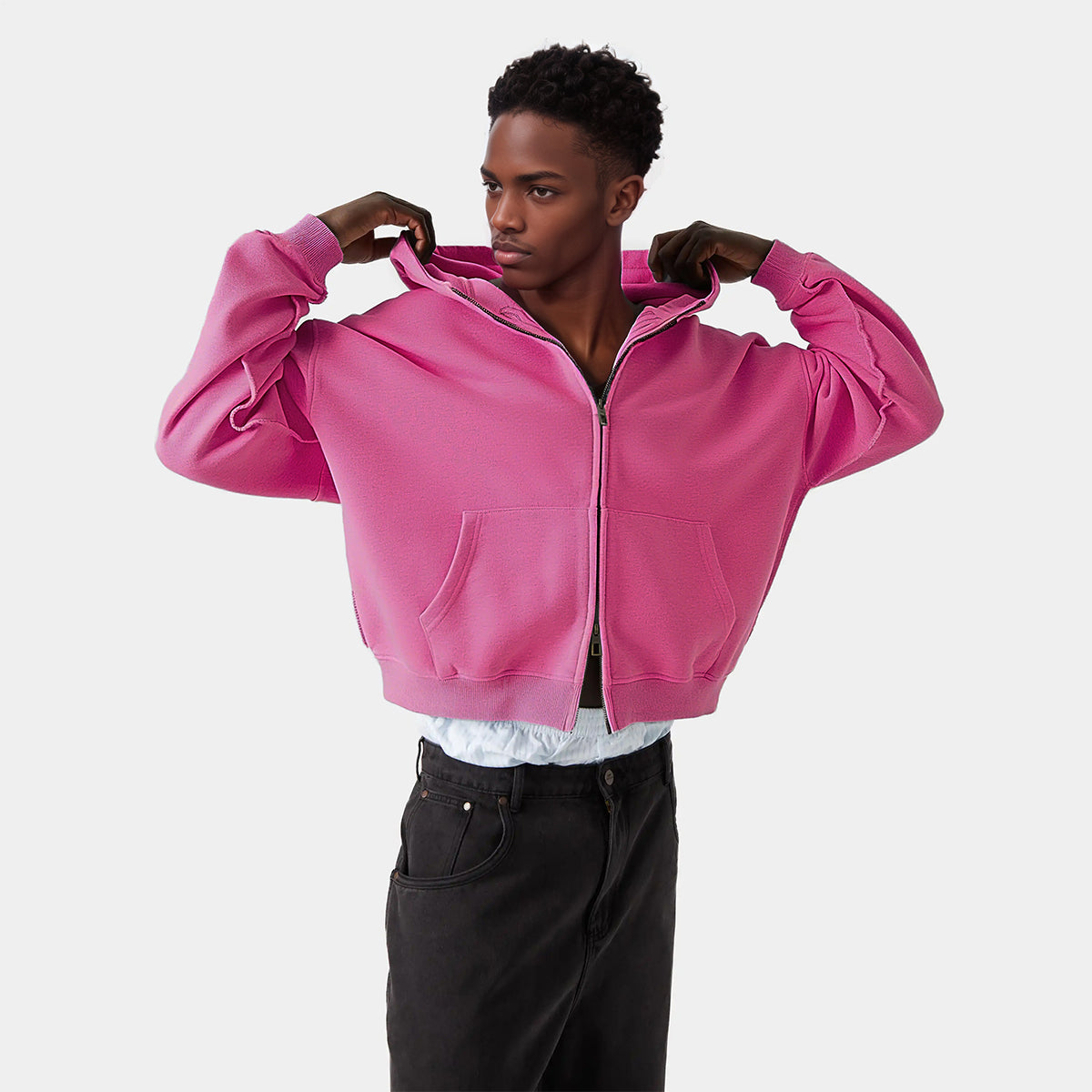 Unisex Cropped Double-Zip Hoodie