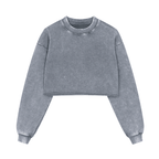 Cropped Oversized Washed Sweatshirt with Distressed Raw-Edge Style