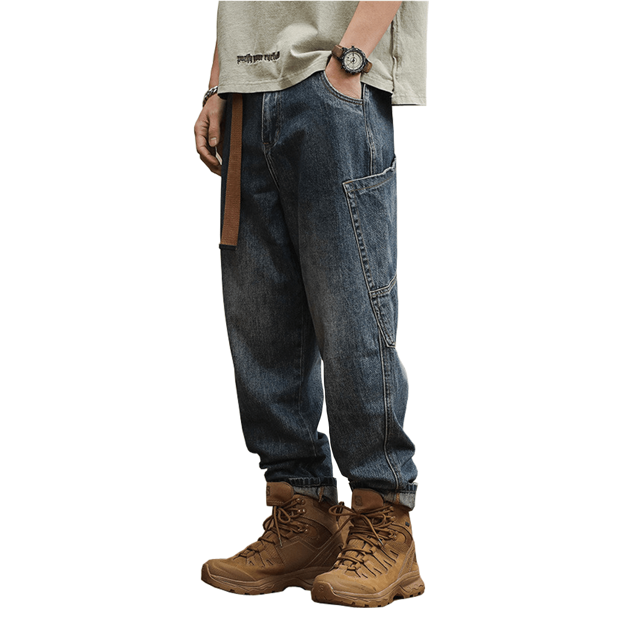 Unisex Loose-Fit Harem Cargo Denim Jeans