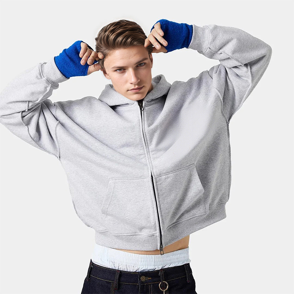 Unisex Cropped Double-Zip Hoodie (460 GSM)