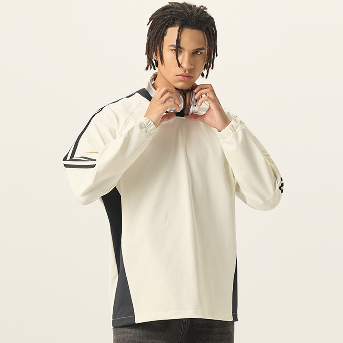 Colorblock V-neck Long Sleeve Shirt