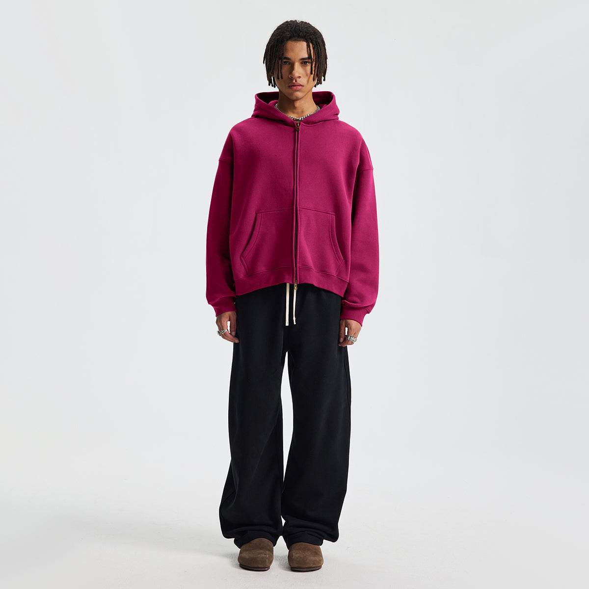 unisex cropped fleece zip-up hoodie