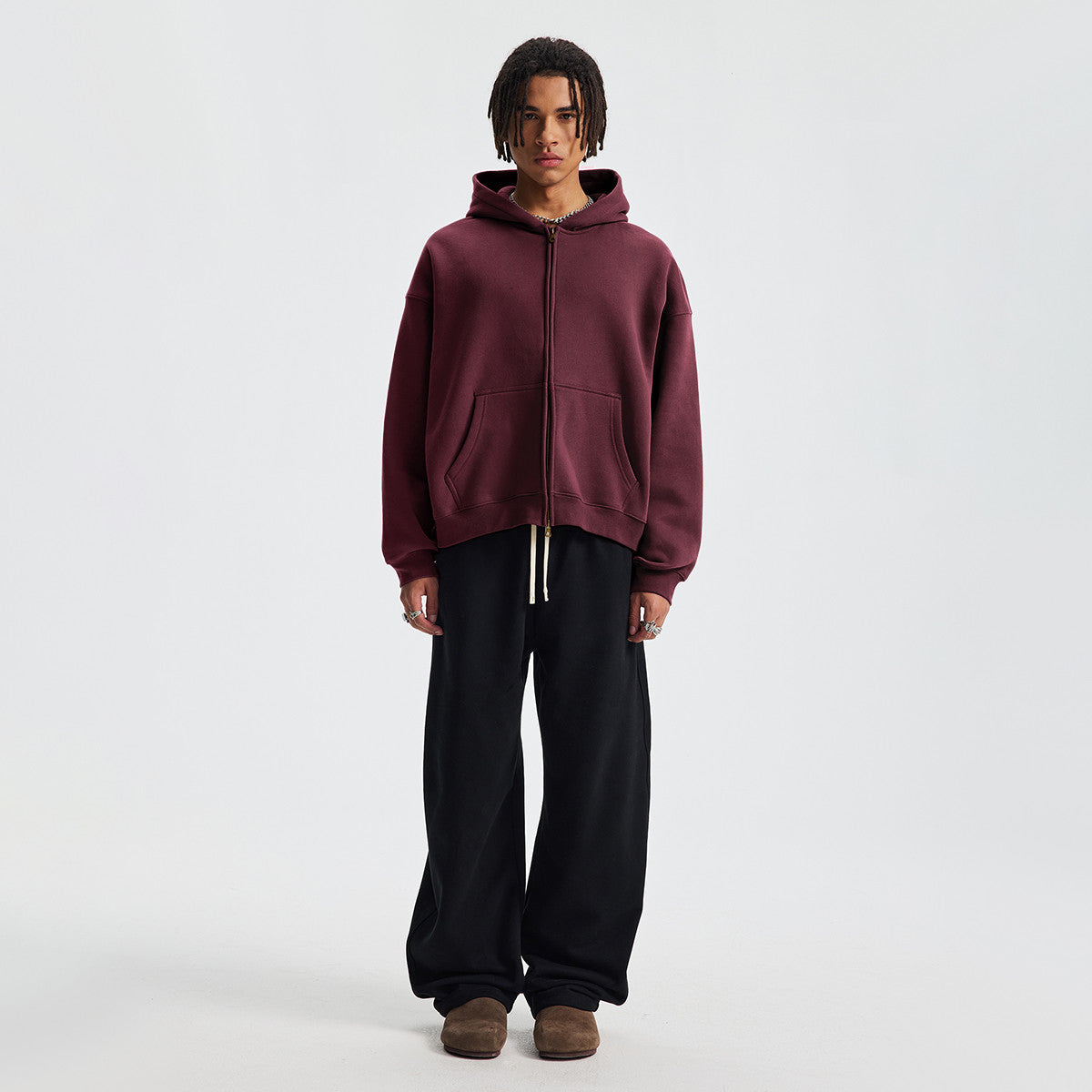 Unisex Boxy Cropped Fleece Zip-Up Hoodie