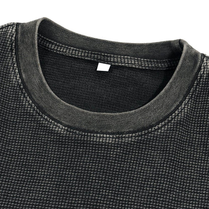 Waffle-Texture Washed Cropped Boxy T-Shirt(250GSM)