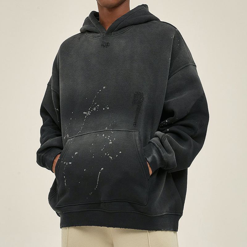 Vintage Wash Frayed Fleece Hoodie(360GSM)